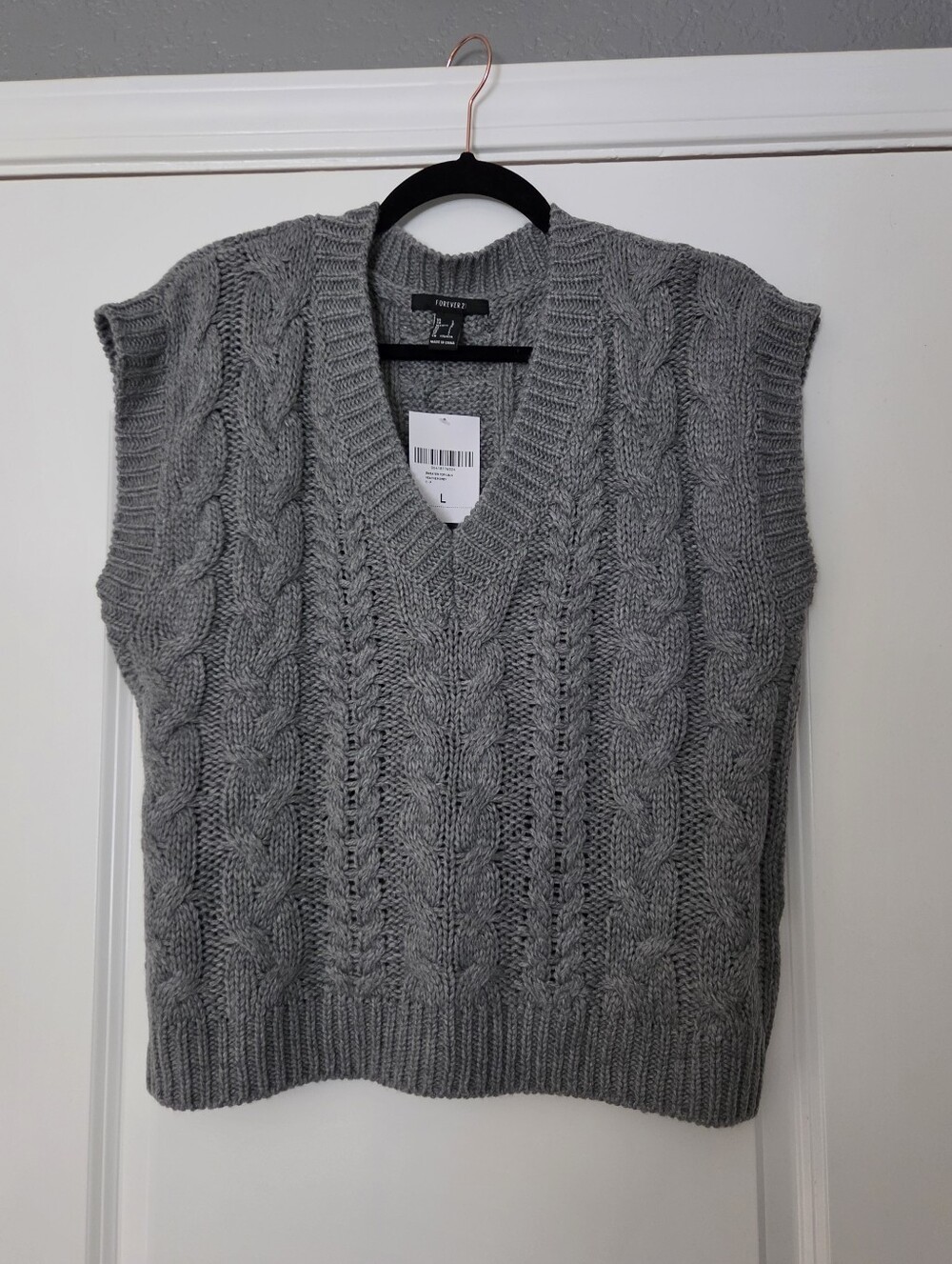 Forever 21 Heather Gray Cable Knit V-Neck Sweater Vest